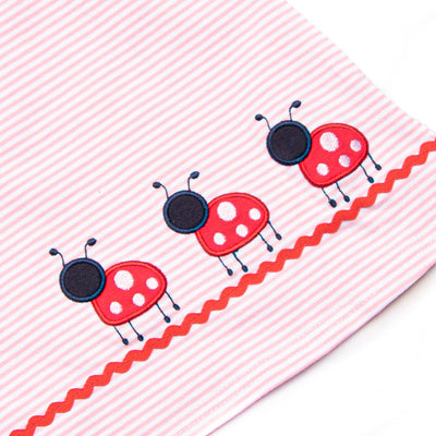 Ladybug Line Applique Ruffle Short Set, Pink Stripe