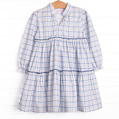 Poised Plaid Dress, Blue