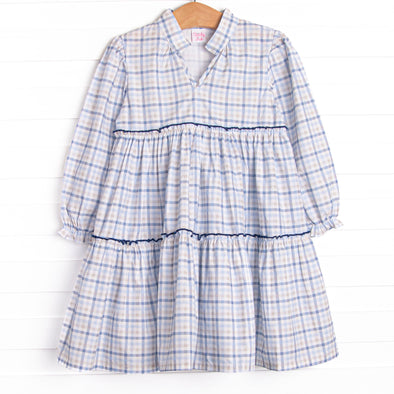 Poised Plaid Dress, Blue