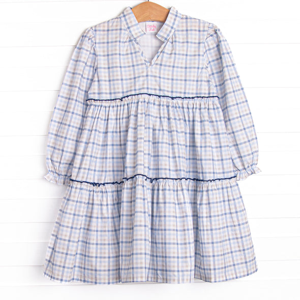 Poised Plaid Dress, Blue
