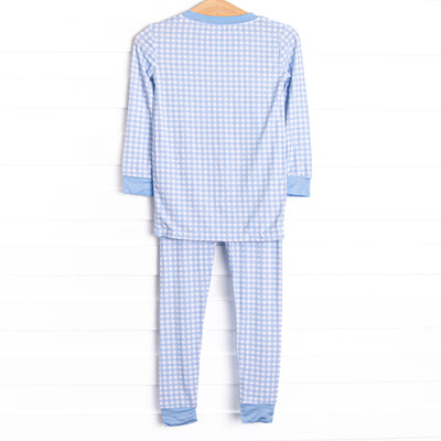 Blue Gingham Bamboo Pajama Set, Blue