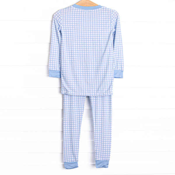 Blue Gingham Bamboo Pajama Set, Blue