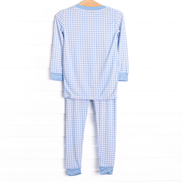 Blue Gingham Bamboo Pajama Set, Blue
