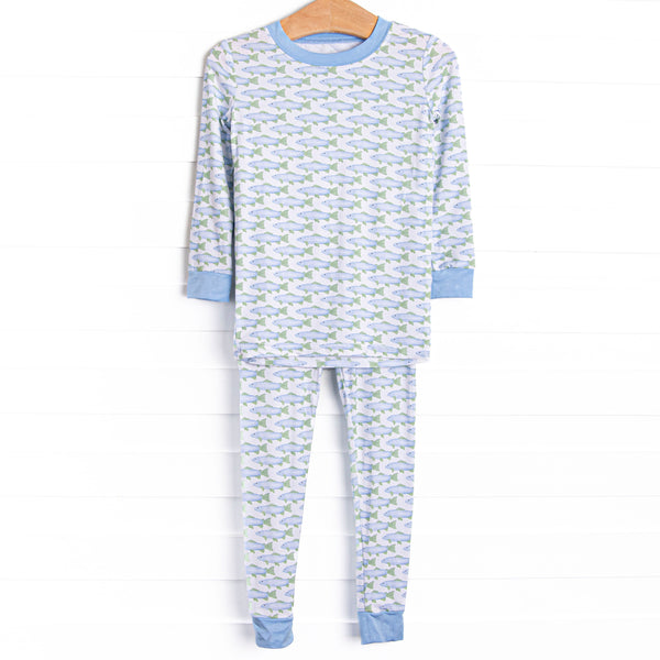 This set is made of the extremely soft, stretchy bamboo viscose fabric that feels like butter and features a fish print.