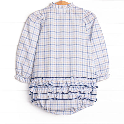 Poised Plaid Ruffle Bubble, Blue