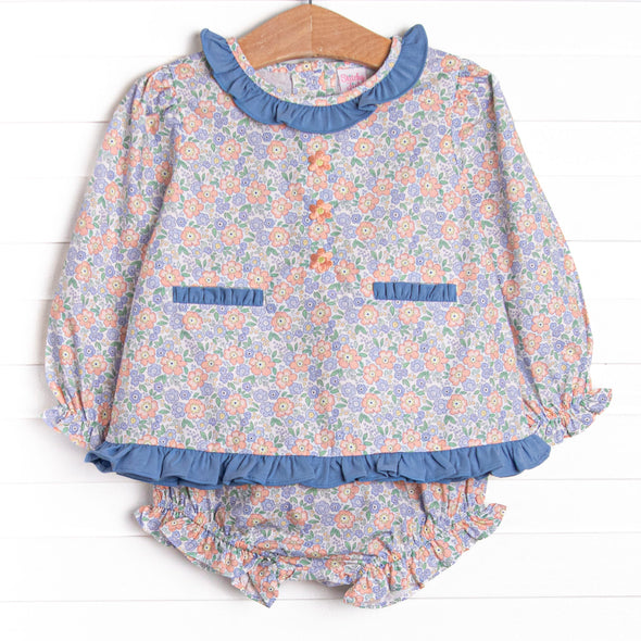 Drenched in Dahlias Embroidered Diaper Set, Blue