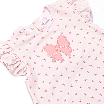 Bitty Bow Blooms Applique Bubble, Pink