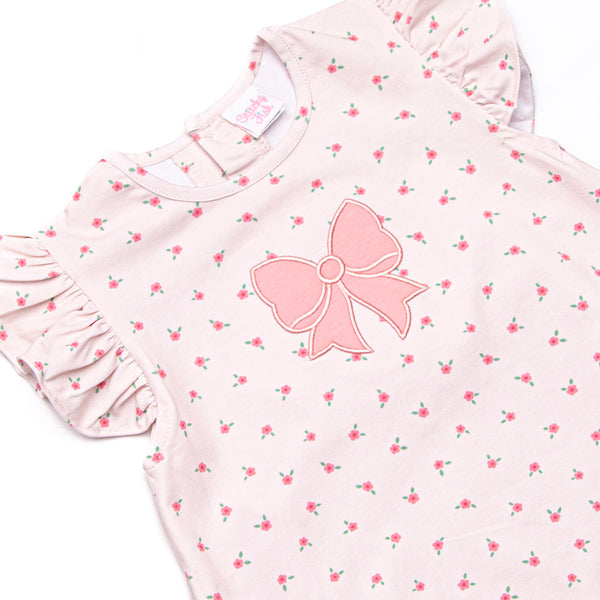 Bitty Bow Blooms Applique Bubble, Pink