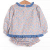 Drenched in Dahlias Embroidered Diaper Set, Blue