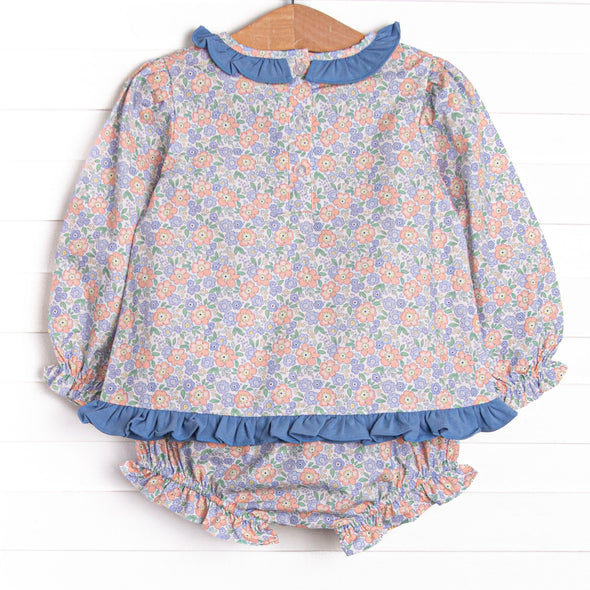 Drenched in Dahlias Embroidered Diaper Set, Blue
