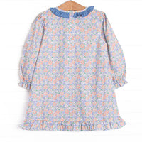 Drenched in Dahlias Embroidered Dress, Blue
