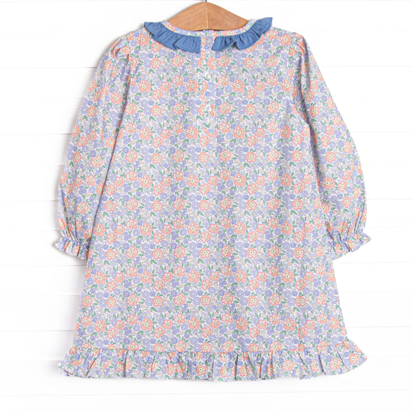 Drenched in Dahlias Embroidered Dress, Blue