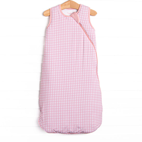 Pink Gingham Bamboo Sleep Bag, Pink