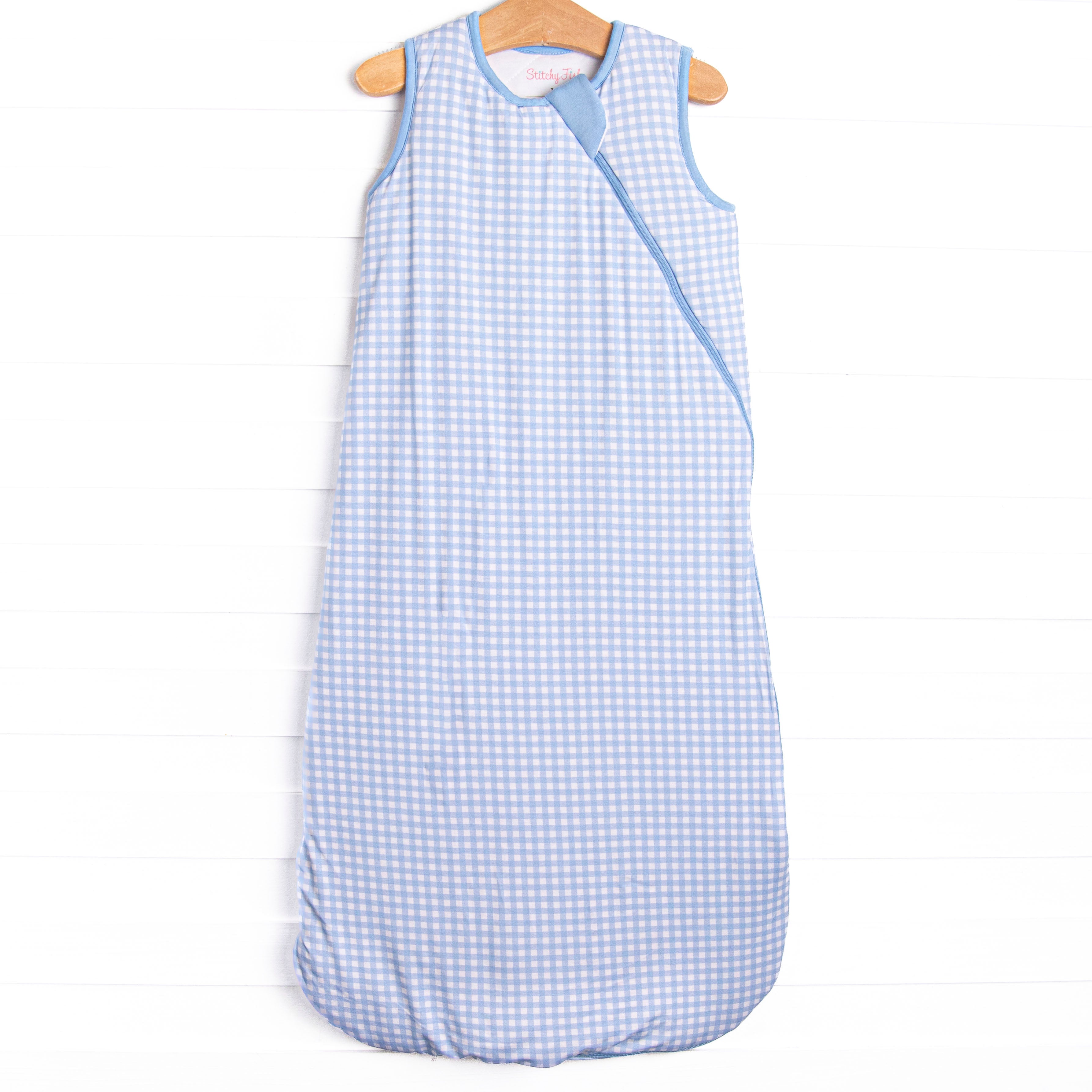 Boy's Gingham Bamboo Sleep Bag in Blue size MD