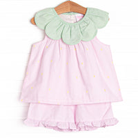 Little Berry Embroidered Ruffle Short Set, Pink