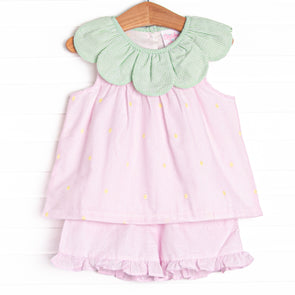 Little Berry Embroidered Ruffle Short Set, Pink