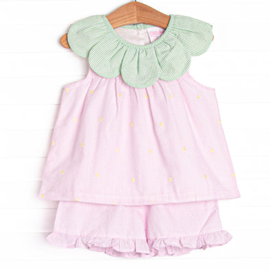 Little Berry Embroidered Ruffle Short Set, Pink