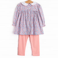 Peach Petals Smocked Legging Set, Pink