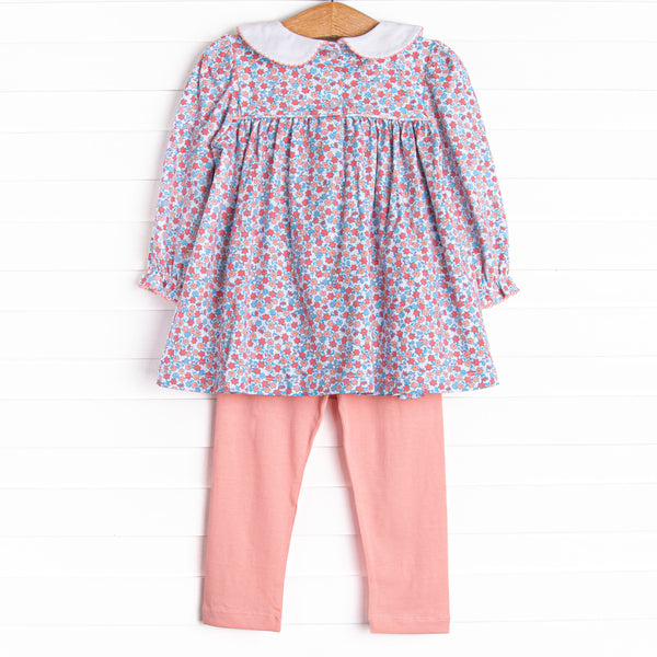 Peach Petals Smocked Legging Set, Pink