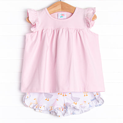 Duckling Dash Ruffle Short Set, Pink