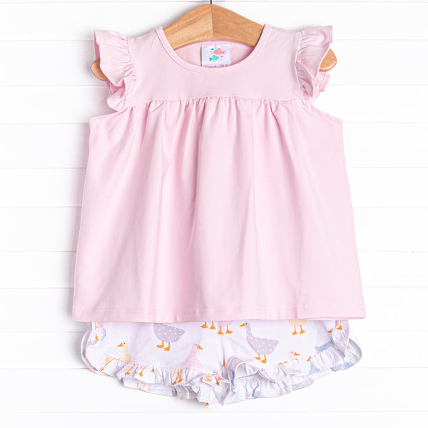 Duckling Dash Ruffle Short Set, Pink