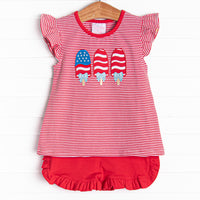 Patriotic Pops Applique Ruffle Short Set, Red