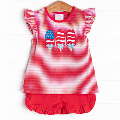 Patriotic Pops Applique Ruffle Short Set, Red