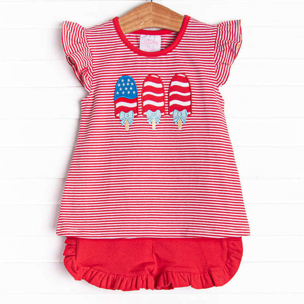 Patriotic Pops Applique Ruffle Short Set, Red