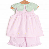 Little Berry Embroidered Ruffle Short Set, Pink