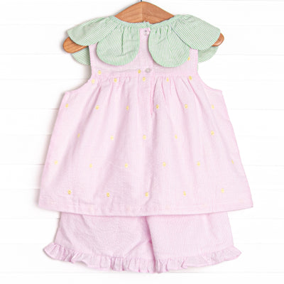 Little Berry Embroidered Ruffle Short Set, Pink