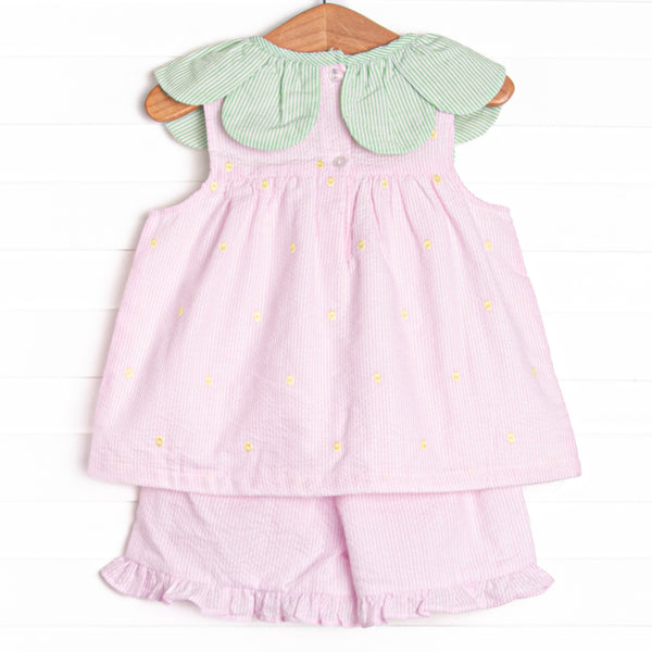 Little Berry Embroidered Ruffle Short Set, Pink