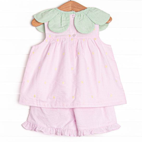 Little Berry Embroidered Ruffle Short Set, Pink