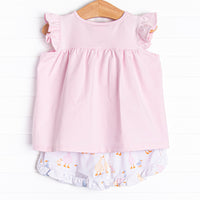 Duckling Dash Ruffle Short Set, Pink