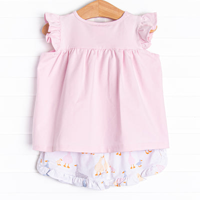Duckling Dash Ruffle Short Set, Pink