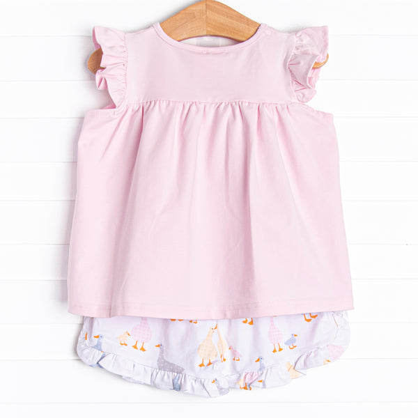 Duckling Dash Ruffle Short Set, Pink