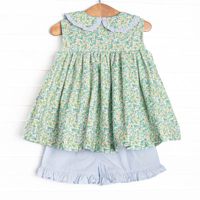 Born to Bloom Smocked Ruffle Short Set, Green