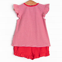 Patriotic Pops Applique Ruffle Short Set, Red