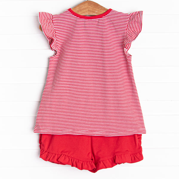Patriotic Pops Applique Ruffle Short Set, Red
