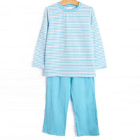 Charles Long Sleeve Pant Set, Aqua Stripe