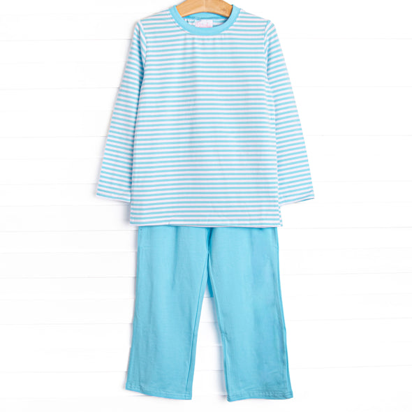 Charles Long Sleeve Pant Set, Aqua Stripe