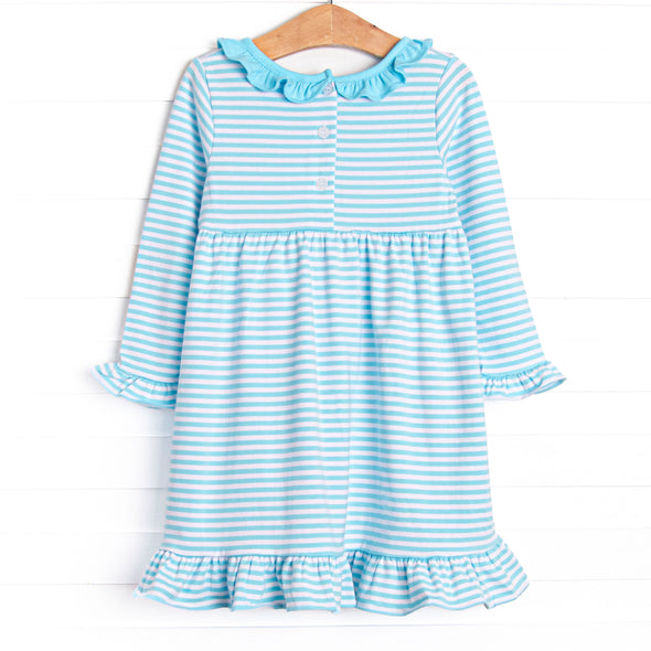 Lyla Ruffle Dress, Aqua Stripe