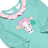 Mint Moos Applique Ruffle Neck Bubble, Green