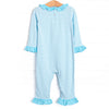 Lyla Ruffle Romper, Aqua Stripe