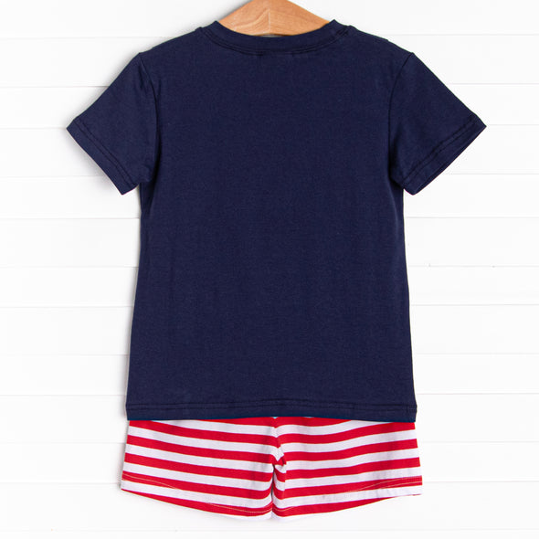 Bold Stripes Short Set, Navy