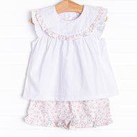 Countryside Carnations Ruffle Short Set, Pink