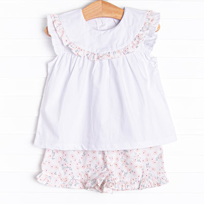 Countryside Carnations Ruffle Short Set, Pink
