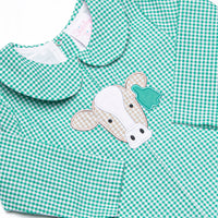 Mint Moos Applique Collared Romper, Green