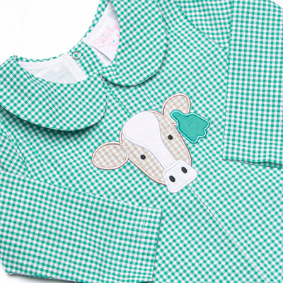 Mint Moos Applique Collared Romper, Green