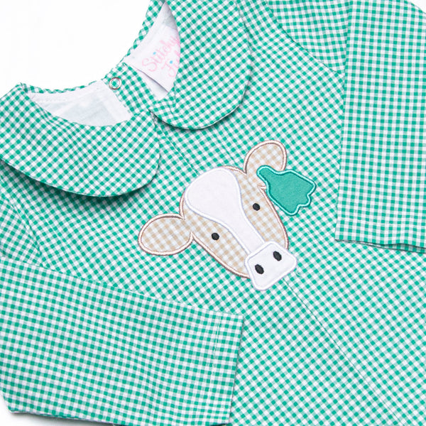Mint Moos Applique Collared Romper, Green