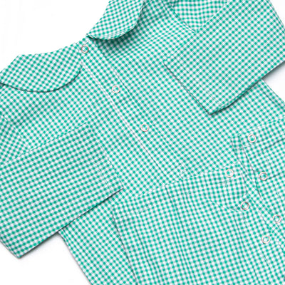 Mint Moos Applique Collared Romper, Green